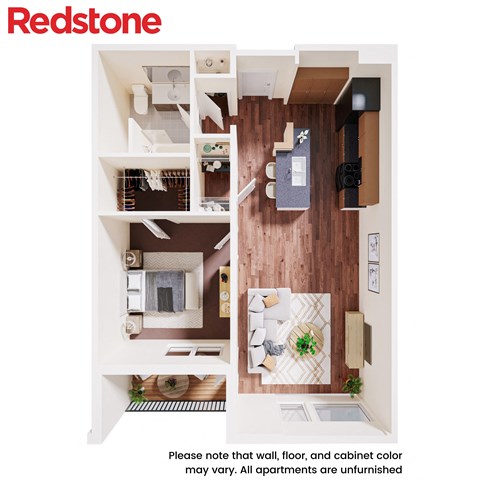 Floor plan for 1 bed, 1 bath